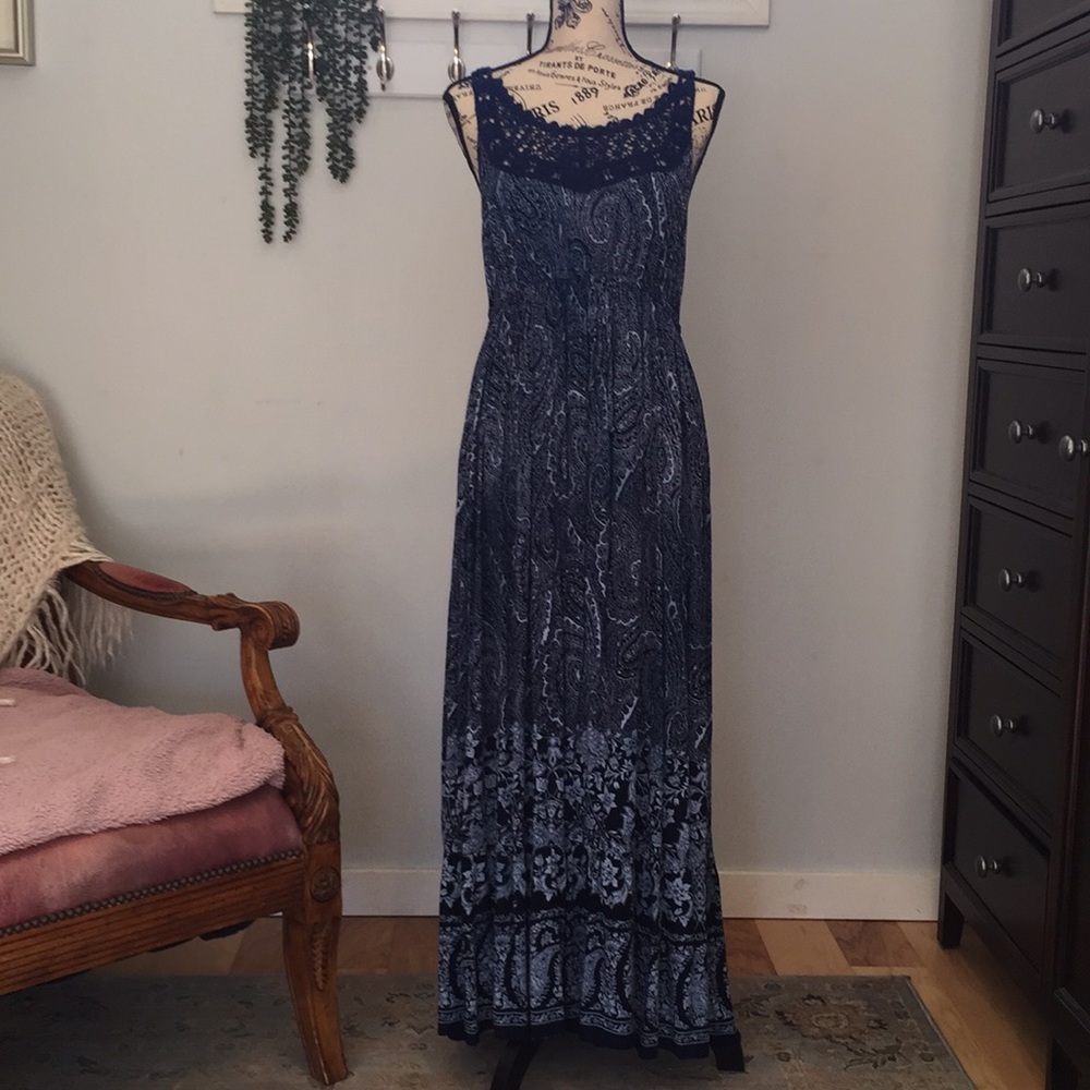 Blue paisley BoHo maxi dress